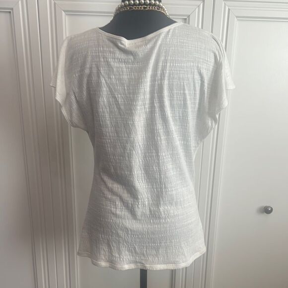 Max Studio White Top Ruched Tie Front Cap Sleeve Blouse - Picture 5 of 7